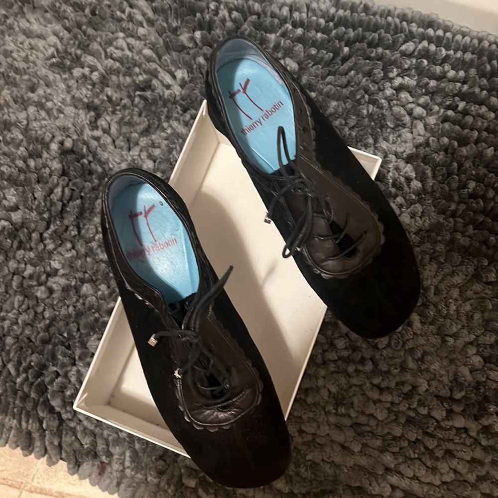 Thierry Rabotin suede and leather lace up wedge flats